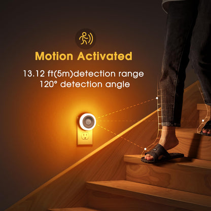 Briignite Motion Sensor Night Light Orange, [2 Pack] Night Lights Plug into Wall, Auto On/Off Motion Activation Nightlight, Energy-Saving 0.6W LED Amber Night Light, Ideal for Kids, Bedroom, Bathroom