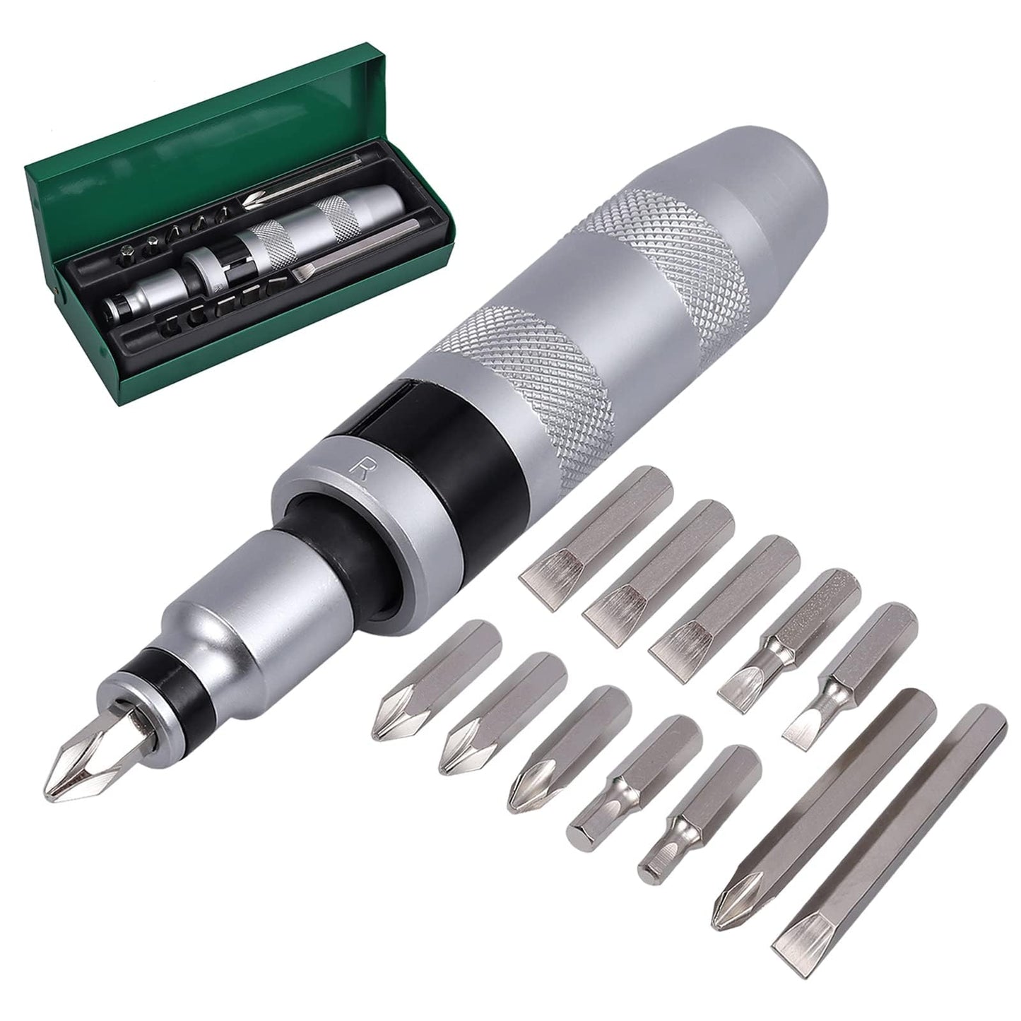 COLFULINE 12+1PCS Impact Screwdriver Set, Hand Impact Driver Bits - Heavy Duty Slot Cross Head Hex Bits with Manual Impact Corrector Screwdriver 1/2 Inch Square Drive
