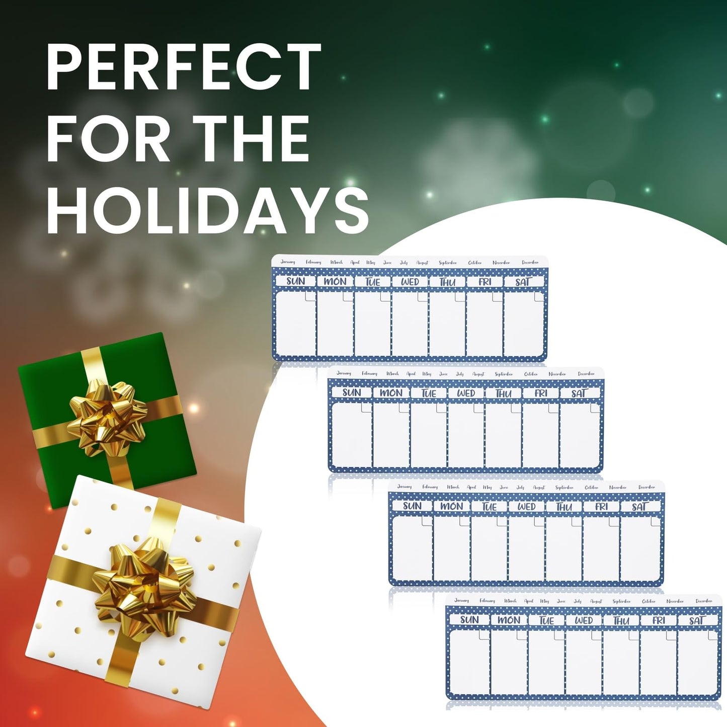 Juvale Magnetic Fridge Calendar, Dry Erase (11 x 4.2 Inch, 4 Pack) - Magnetic Calendar for Refrigerator