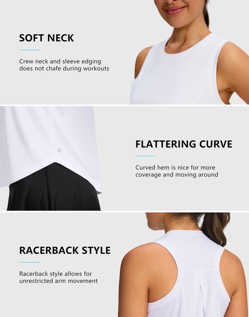 SANTINY Women's Sleeveless Workout Tops Lightweight Tennis Yoga Gym Athletic Running Shirts Racerback Tank Tops for Women (White_L)