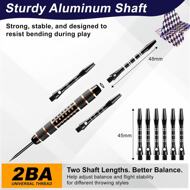 CHERAINTI Darts Metal Tip Set, 12 PCS Professional Steel Tip Darts for Dartboard with 20g 22g 24g Brass Barrels, 18 Aluminum Shafts, 36 Flights, 50 Rubber O-Rings, Sharpener Tool Kit and Gift Box