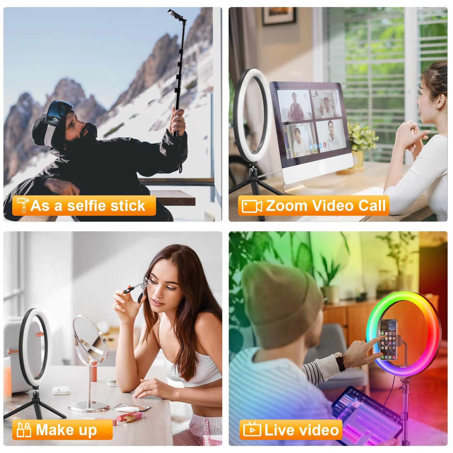 PEYOU 12" Selfie Ring Light with Tripod Stand & Phone Holder Tall 186cm/73", 【Desk Ring Light】 48 RGB Colors, Upgrade 3 in 1 Dimmable Adjustable Speed Ringlight for Tiktok, Makeup, Selfie Photography