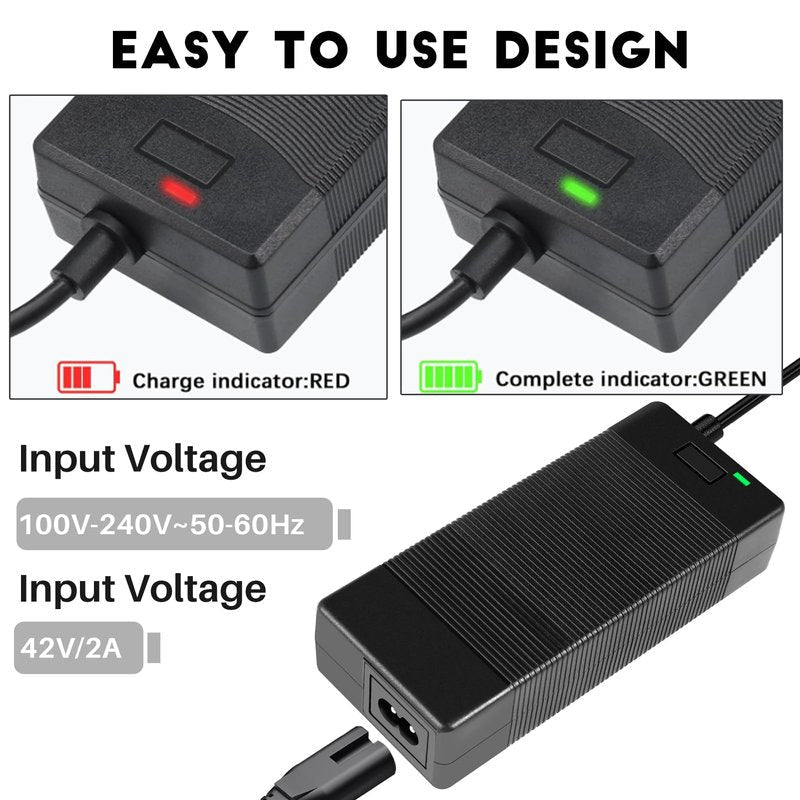 42V 2A Universal Charger,5 in1 Plugs with DC 5.5 * 2.1mm, 8mm/12mm 3 Prong, RCA & 3-Pin XLR Plugs for 36V Li-ion Battery & GOTRAX GXL V2/Nano S3 ION/G2-G4/XR Series Power Adapter