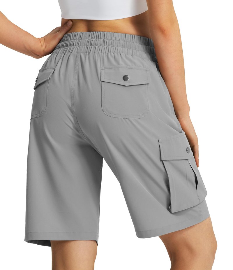 Hugut Women's 9" Hiking Cargo Shorts Quick Dry Lightweight Summer Shorts for Camping Travel Golf 6 Pockets