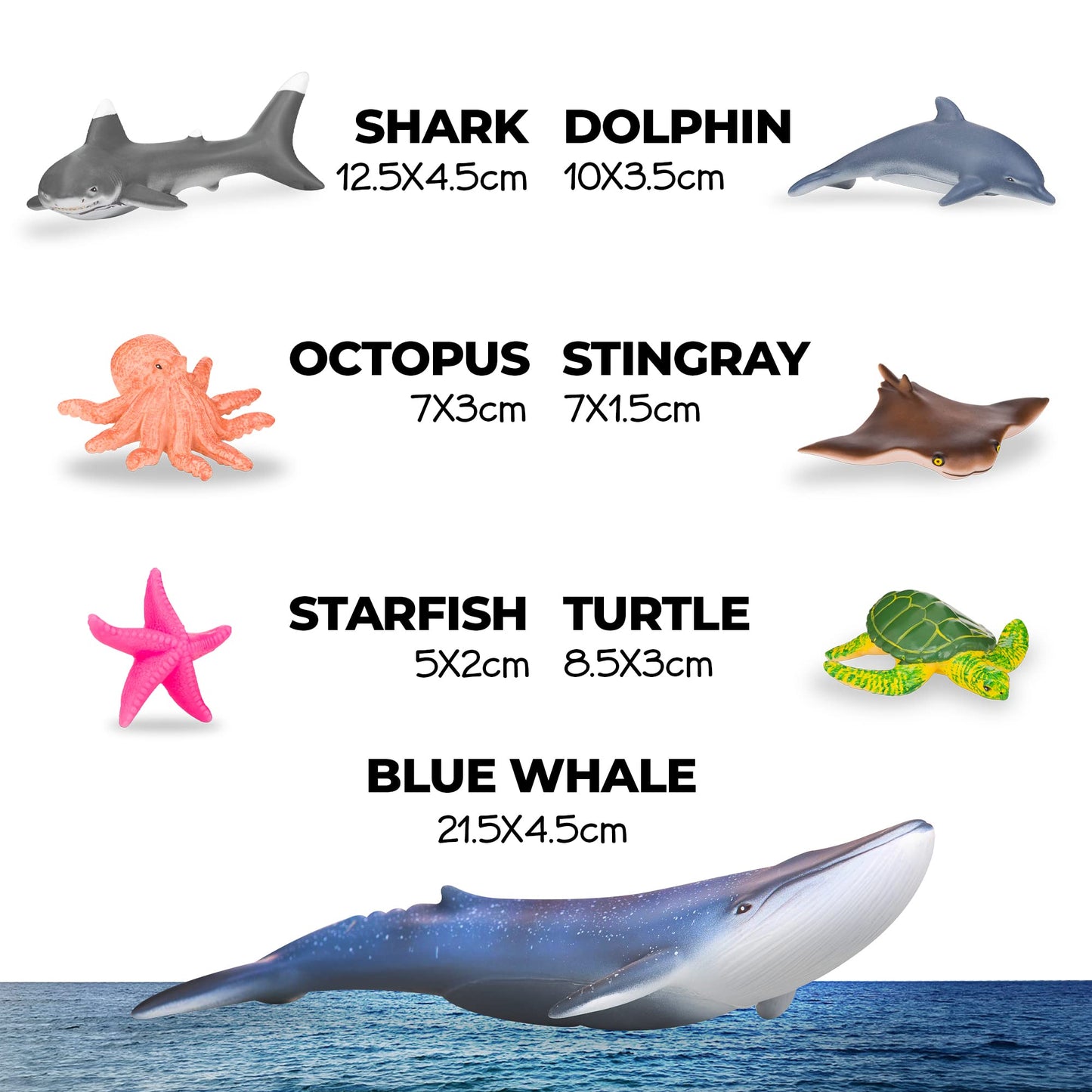 Learning Minds Jumbo Sea Animal Figures - Set of 7 Educational Fish Toys For Children - Shark, Whale, Dolphin Toys For Kids - Toy Fish & Sea Creatures For Children - Suitable From Age 18 Months