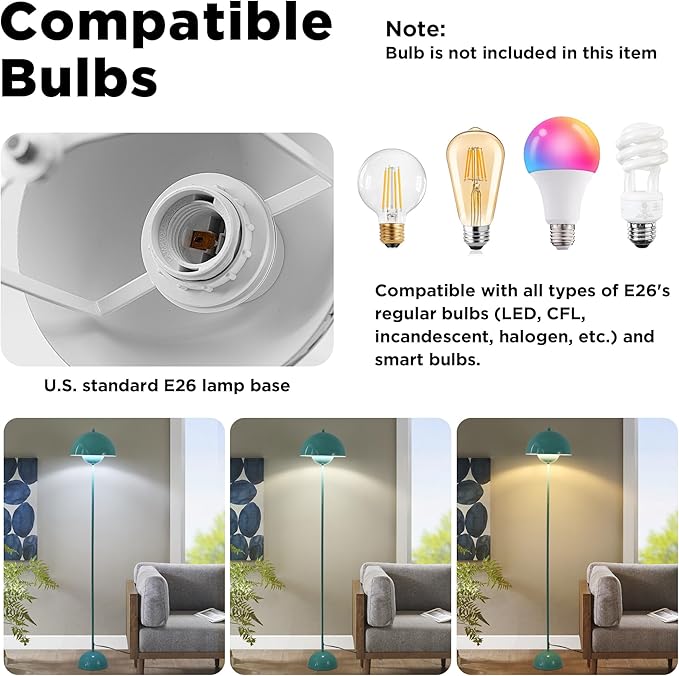 SUNLLOK Flower Pot Floor Lamp for Living Room, Metal Dome Lampshade Standing Floor Lamp with Foot Switch, Modern Reading Floor Light Fixture for Kitchen Island, Bedroom, Restaurant (Blue)