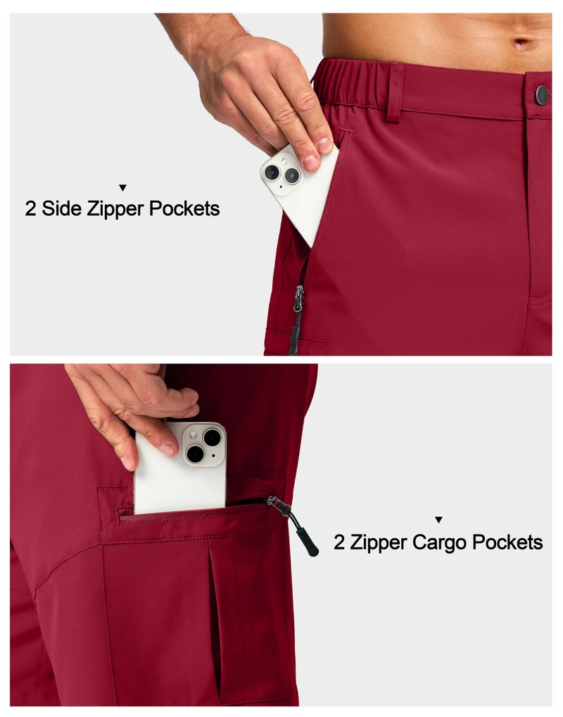 Pudolla Men's Hiking Cargo Shorts Lightweight 7" Travel Casual Shorts for Men Golf Work Outdoor with 5 Zipper Pockets(Red 3X-Large)