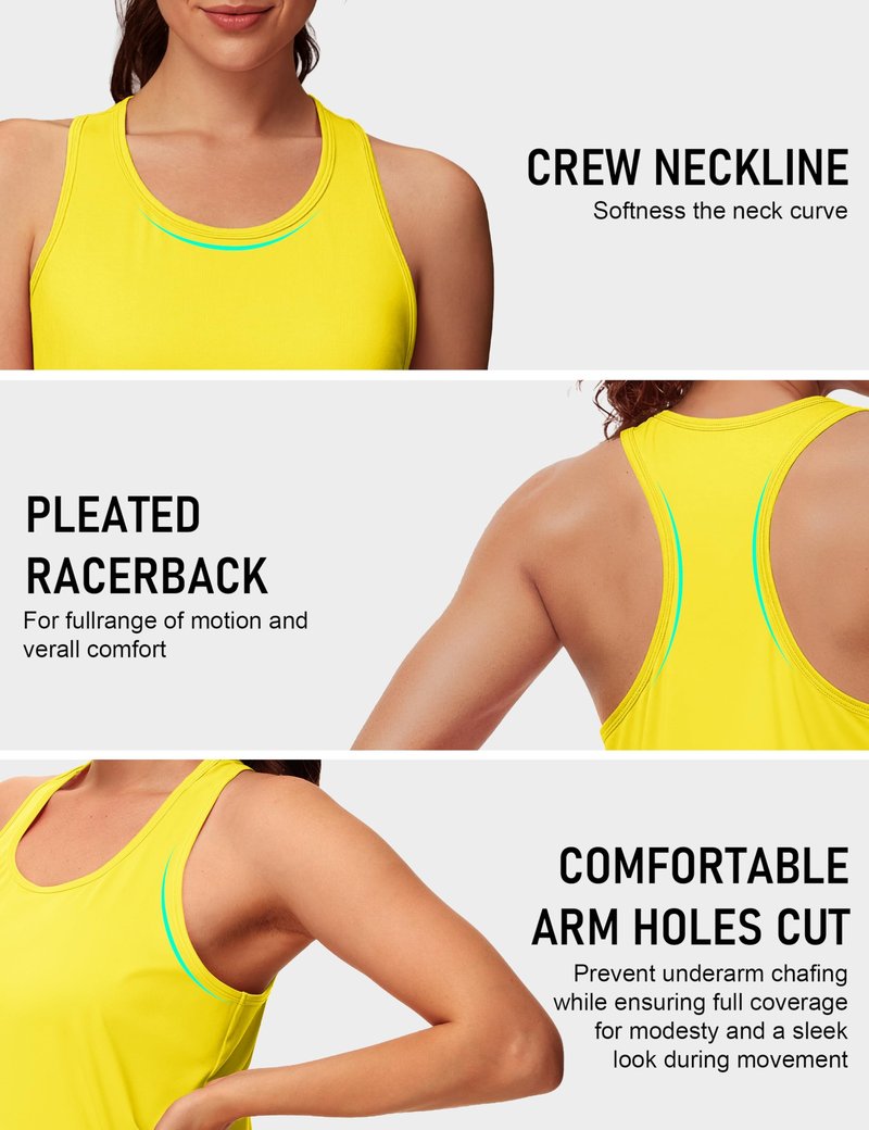 MAGCOMSEN Yellow Tank Tops for Women Athletic Muscle Workout Tank Sleeveless Tops Razor Back Gym Yoga Tanks Dry Fit M
