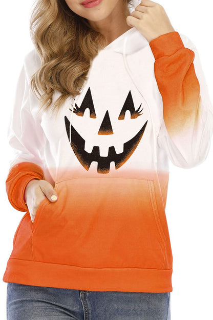 HVEPUO Women's Fall Halloween Pumpkin Hoodie With Pockets Ombre Orange Tie Dye Cute Long Sleeve Graphic Yellow Hoodies For Women Orange Pumpkin XL