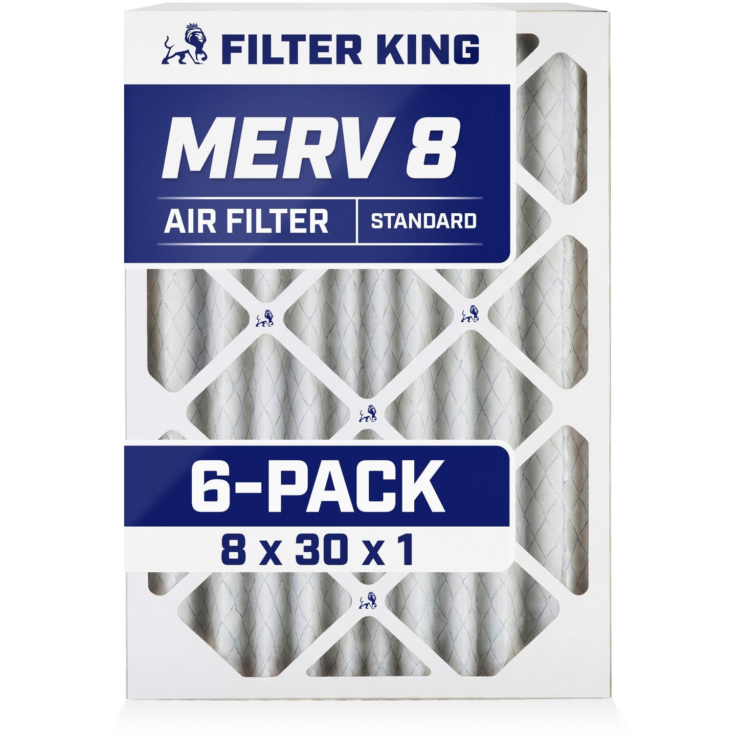 Filter King 8x30x1 Air Filter (MERV 8) (6-Pack) Dust & Allergy Control AC Furnace Filters, MADE IN USA, HVAC, Pleated, Electrostatic (Actual Size: 7.5 x 29.5 x .75)