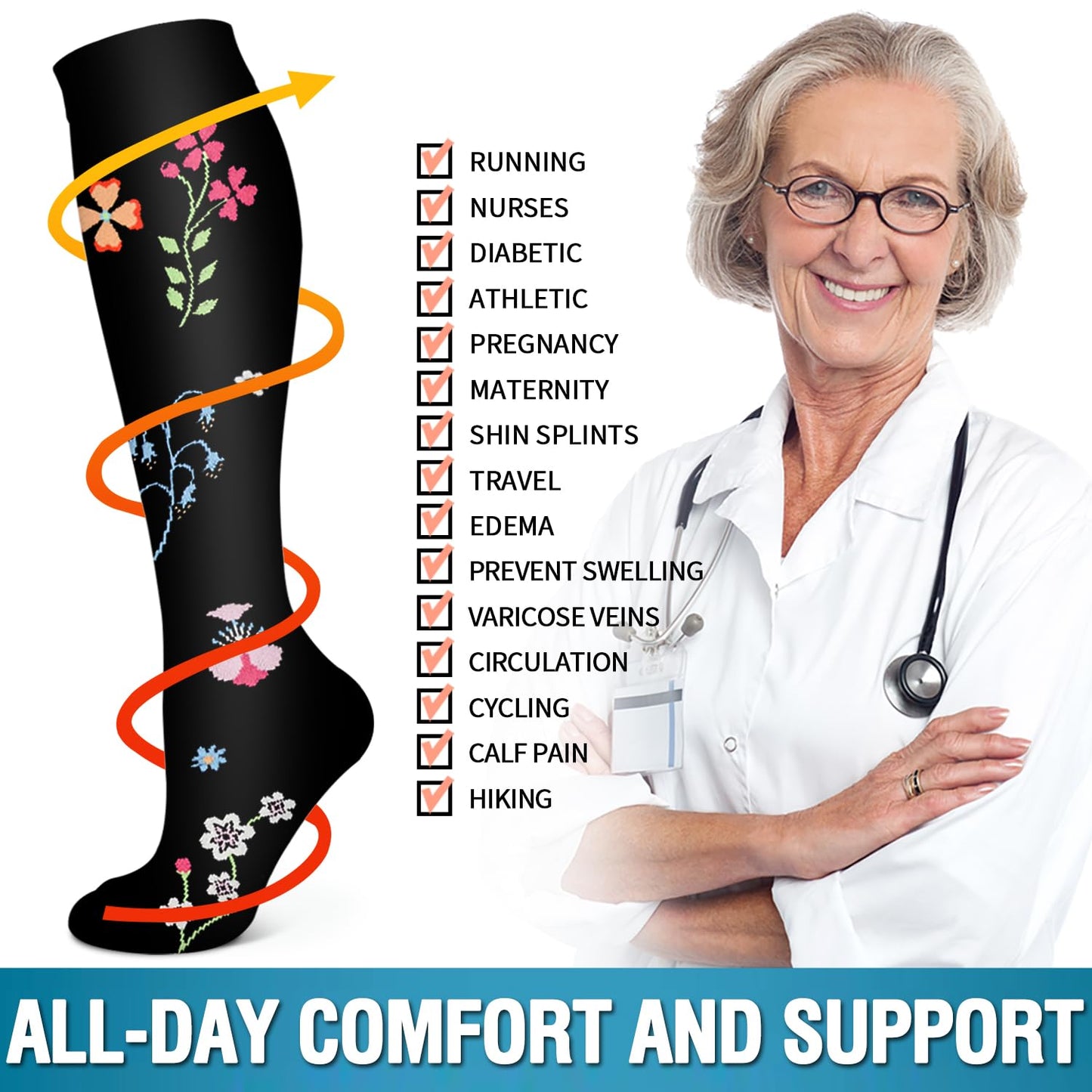6 Pack Copper Compression Socks for Women and Men Circulation-Best Support for Medical,Running,Nursing,Athletic