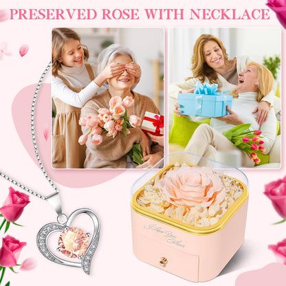 Beferr Valentines Day Gifts for Her Preserved Real Rose with Necklace Eternal Roses Forever Flowers for Delivery Prime Mothers Anniversary Birthday Gifts for Women Mom Grandma Wife Daughter Girlfriend