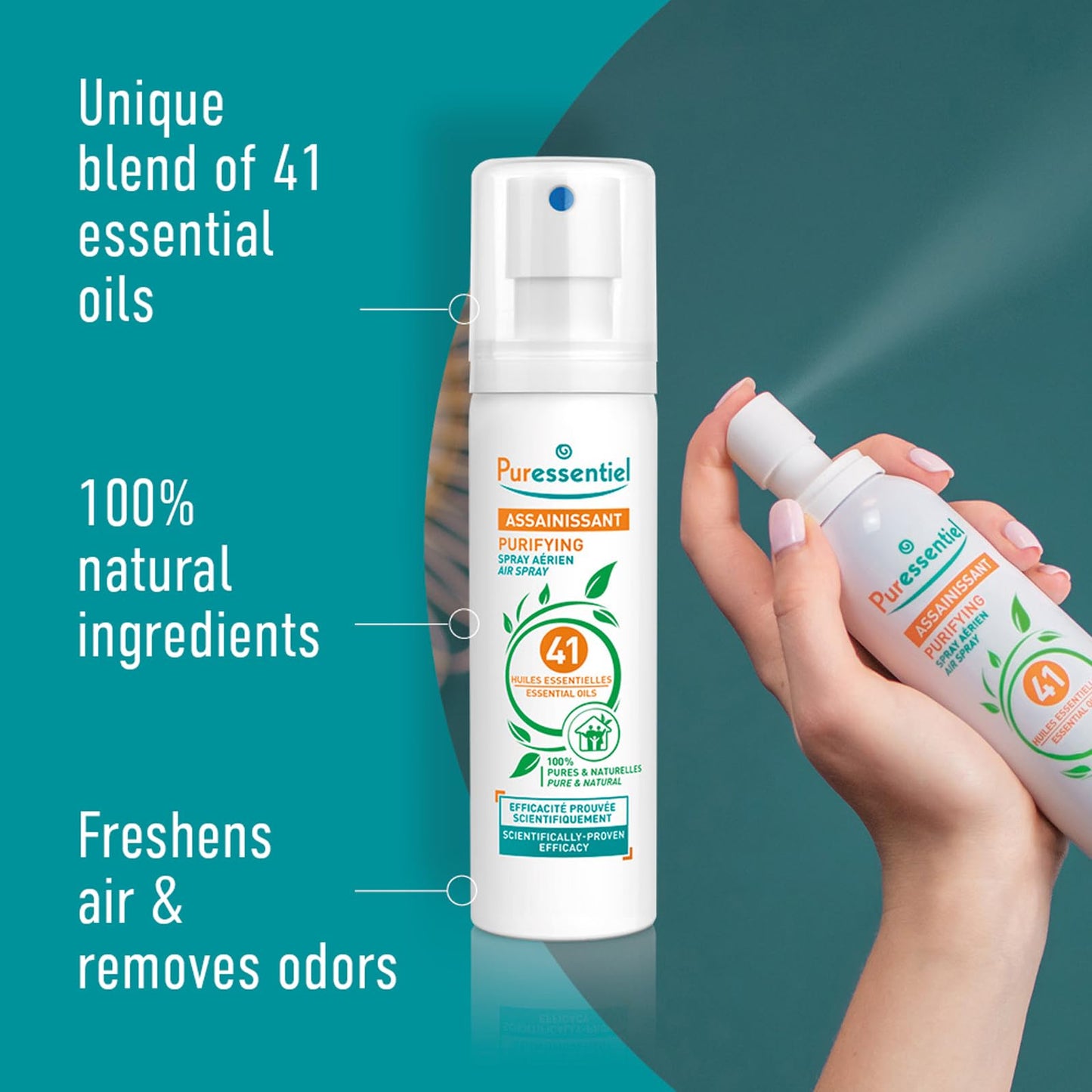 Puressentiel Purifying Air Spray 200 ml – 100% Natural Room Spray – Air Purifier – Air Freshener – Odour Eliminator – Organic Essential Oils – For Your Home, Car & Office – Lasts Over 6 Months
