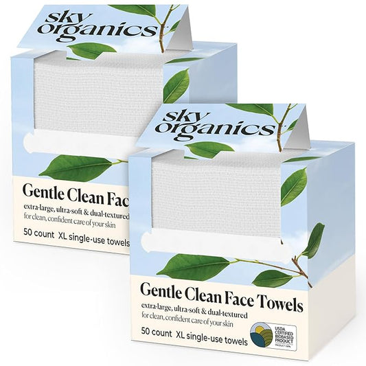 Sky Organics - Gentle Clean Face Towels - 100 XL Single-Use Face Wipes - Ultra