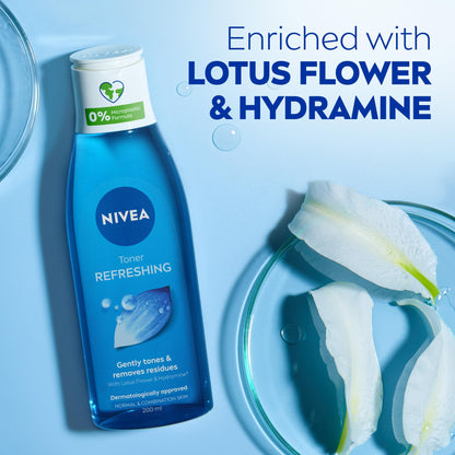 NIVEA Refreshing Toner 200ml | With Lotus & Hydramine | Effective Makeup Remover | Gently Cleanses and Moisturises Skin | Eliminates Impurities | For Normal & Combination Skin (Pack of 2)