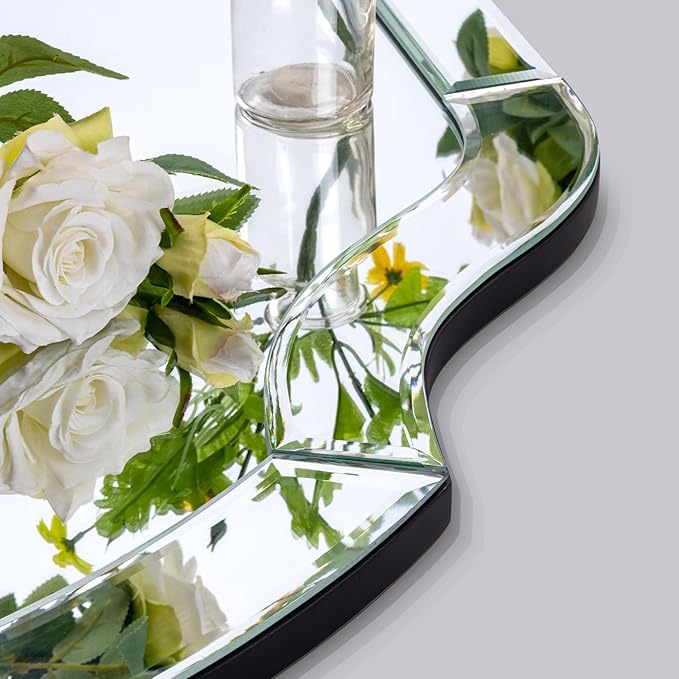 Large Decorative Mirrors, 28" X 40" Elegant Living Room Mirror with Glass Pieces and Beveled Edge, Vanity Mirror for Bedroom Bathroom Entryway Hang Horizontally or Vertically