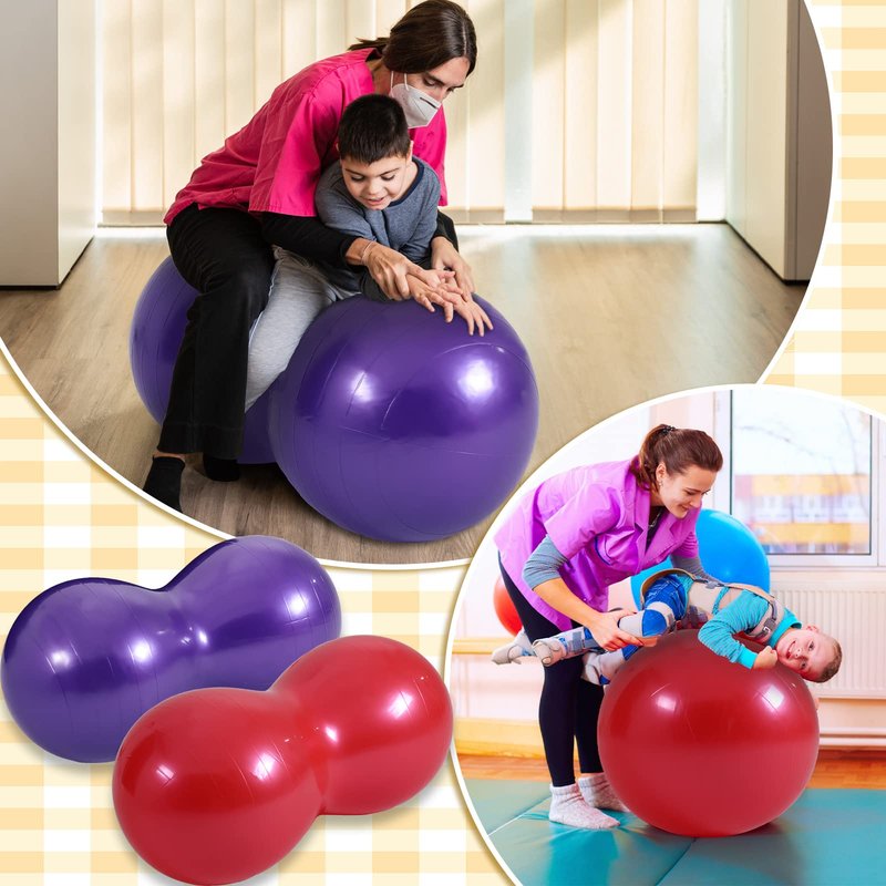 Outus 2 Pcs Peanut Ball 35 x 17.7 Inch Balance Stability Sitting Ball Yoga Ball Chair Exercise Ball Pump Sensory Seat Sensory Room Equipment for Autistic Kids Physical Therapy Core Strength Training