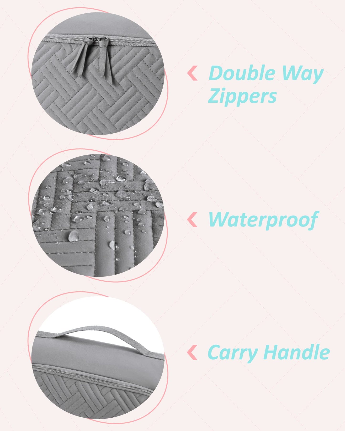 BAGSMART Quilted Packing Cubes for Travel, 6 Set Packing Cubes for Suitcases, Lightweight Travel Cubes (1 L+3 M+1 S+1 Shoe Bag) Suitcases Organizer, Grey