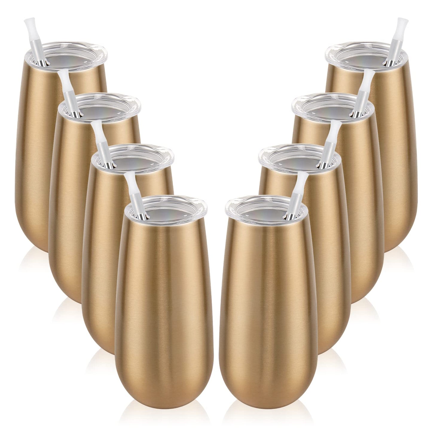 8 Pack Insulated Champagne Tumblers, Stemless Champagne Tumbler 6 Oz, Champagne Flutes Wine Tumbler, Unbreakable Cocktail Cups with Lid, Gift for Family Friends Christmas Birthday Wedding (Gold)