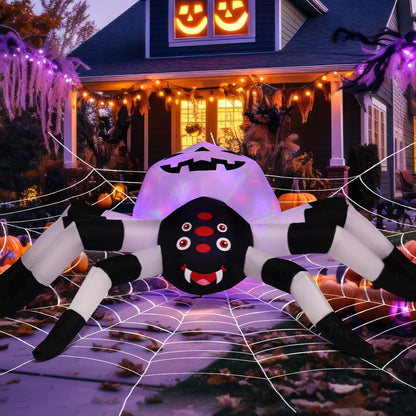 GOOSH 5FT Width Halloween Inflatables Outdoor Decorations Spider with Magic Light Broke Out from Window, Blow Up Yard Decorations with LED Lights for Party Yard Garden Lawn