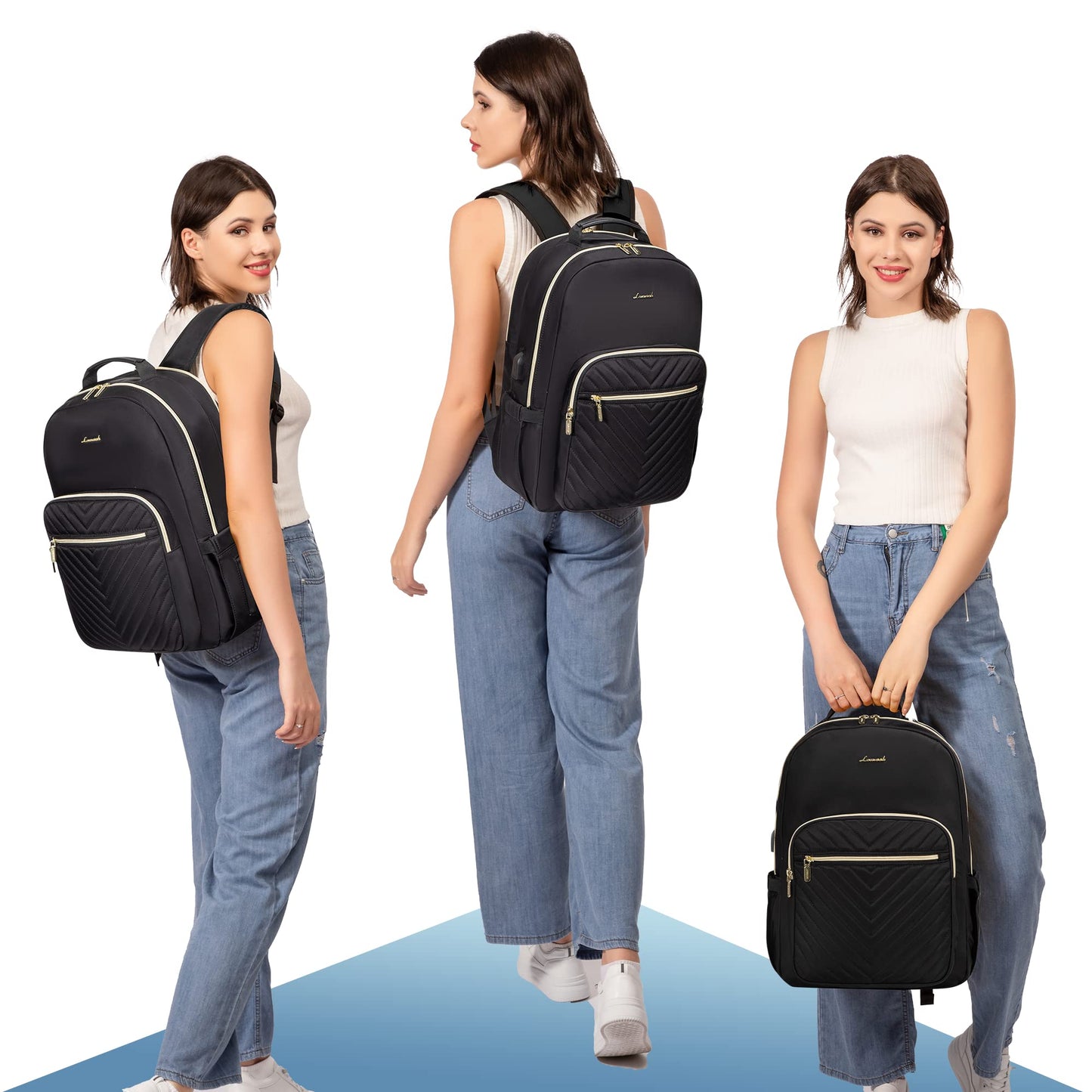 LOVEVOOK Laptop Backpack for Women 15.6 Inch, Womens Backpack for Work Business Travel School College With USB Port, Lightweight Back Pack Computer Laptop Rucksack-Black