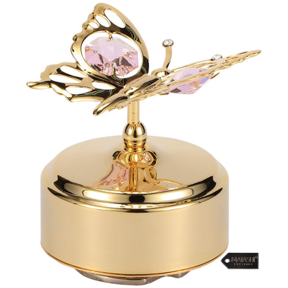 Matashi Christmas Music Box – 24K Gold Plated Butterfly Figurine with Crystals, Plays “Memory” – Elegant Tabletop Showpiece for Christmas, Valentine’s Day, Mother’s Day