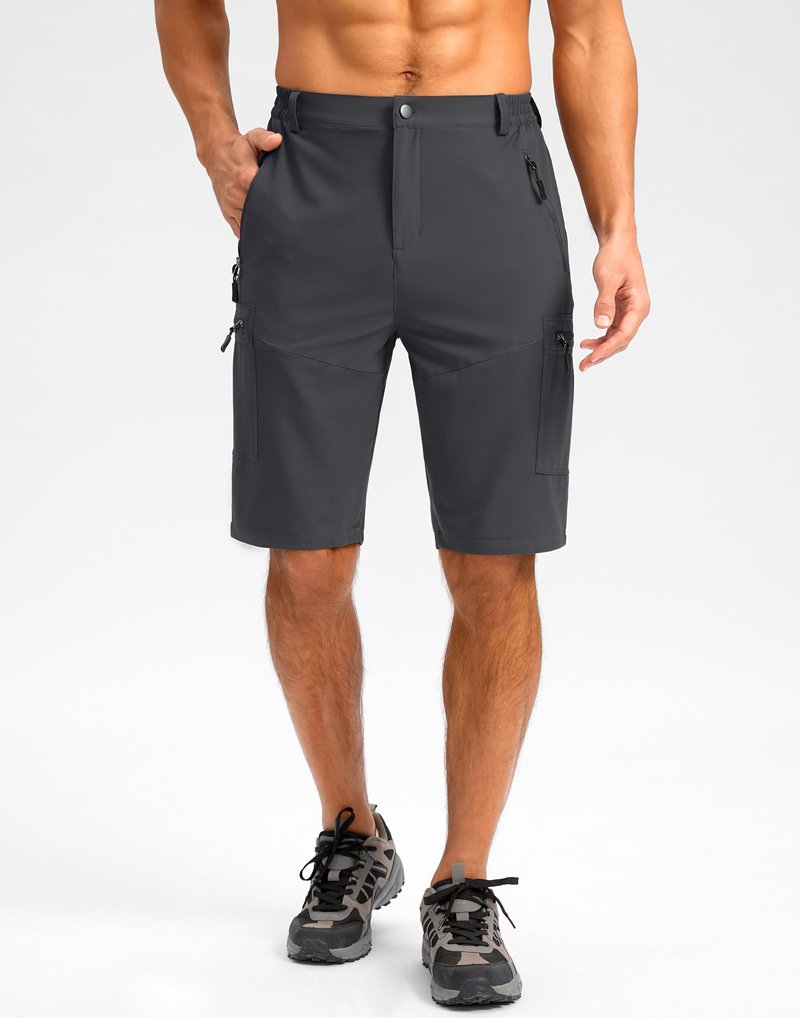 Pudolla Men's Hiking Shorts 11" Lightweight Cargo Work Shorts for Men Summer Travel Golf Casual Outdoor with 5 Pockets(Deep Grey Large)