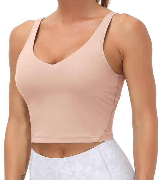 Women’s Longline Sports Bra Wirefree Padded Medium Support Yoga Bras Gym Running Workout Tank Tops(Soft Pink, X-Large)