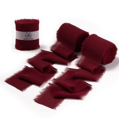 DORIS HOME Burgundy Chiffon Ribbon for Flower Bouquet, 2" x21Yd Fabric Ribbon for Gift Wrapping, Handmade Frayed Ribbon for Wedding, Chiffon Silk Ribbon for Christmas Decorations