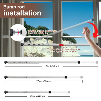 BeBecome Sliding Door Security Bar，17-50 inch Adjustable Patio Door Security bar with Rubber Tips Apartment Bedroom Bottom of Door Heavy Duty Interior White