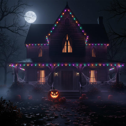 Halloween Lights, 25Ft C7 LED String Lights with Orange, Purple & Green Bulbs, Energy-Efficient, Waterproof, UL Certified for Outdoor & Indoor Halloween Yard, Porch, Patio, Garden Decorations
