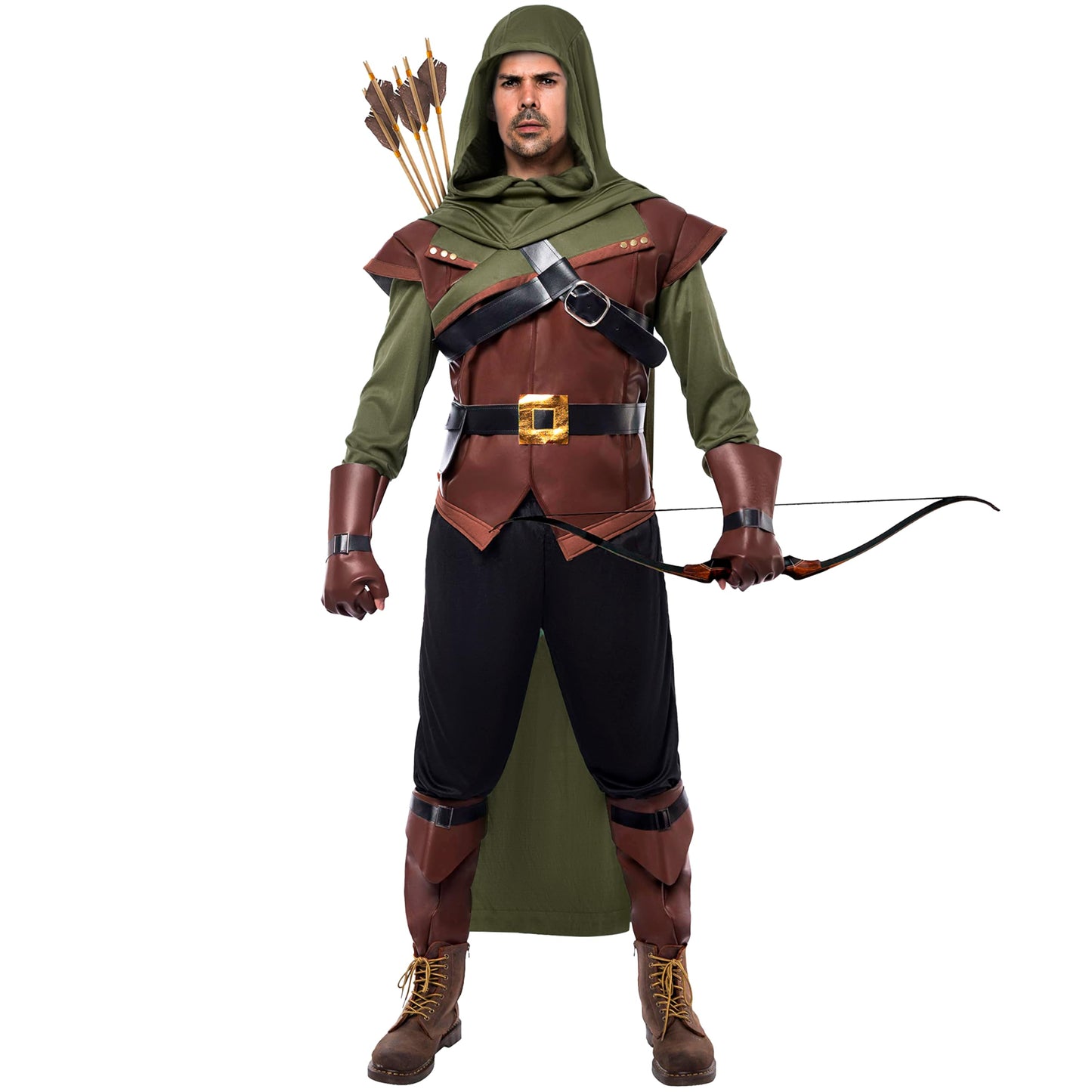Spooktacular Creations Halloween Robin Hood Costume Men, Green Renaissance Costume Men for Halloween Dress Up Party Cosplay, Cosplay Role Playing Theme Party (Large)