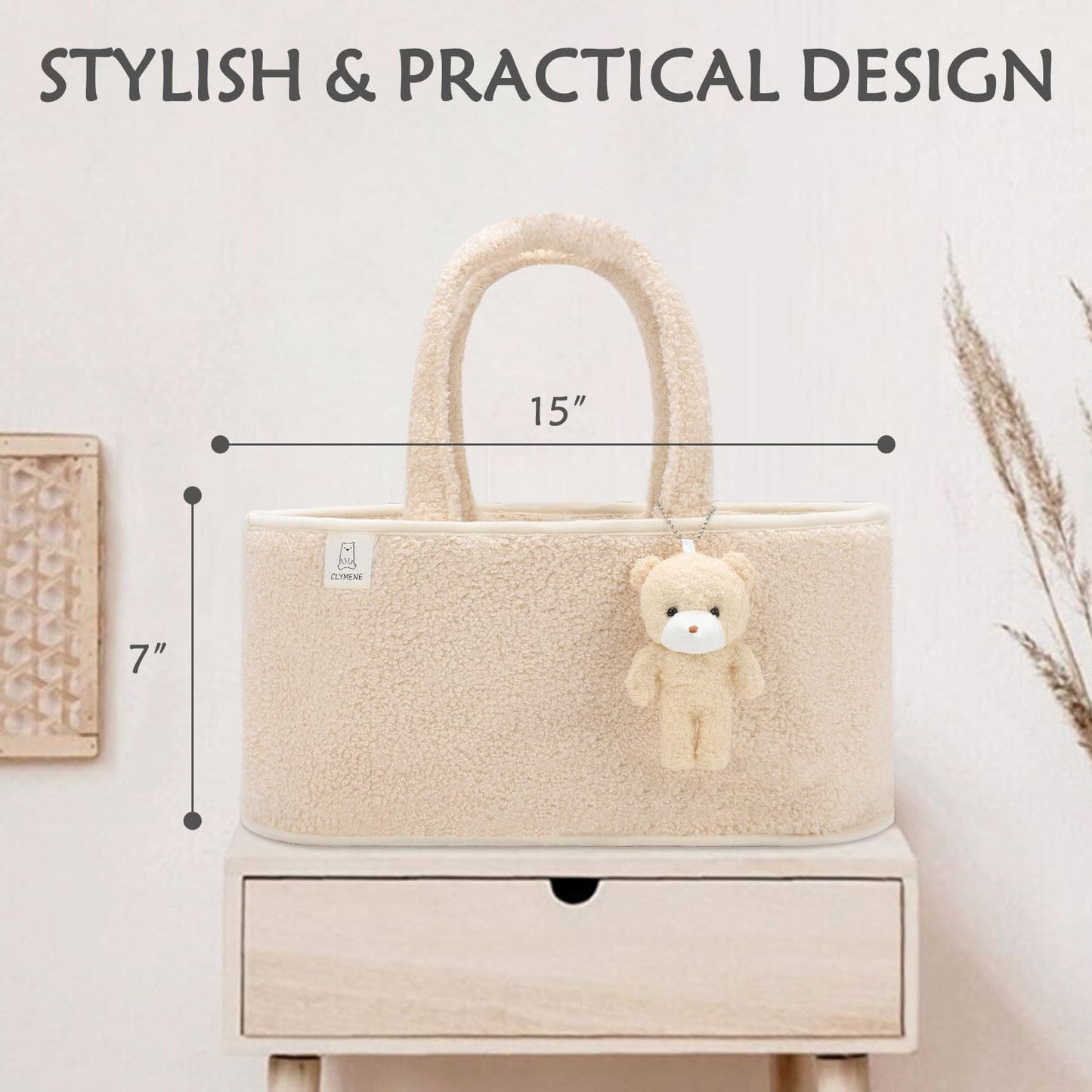 CLYMENE Baby Diaper Caddy Organizer, Nursery Storage Basket for Diapers and Wipes - Newborn Changing Table Essentials, Baby Gift Registry for Baby Shower - Diaper Tote Bag for Car Travel - Ivory