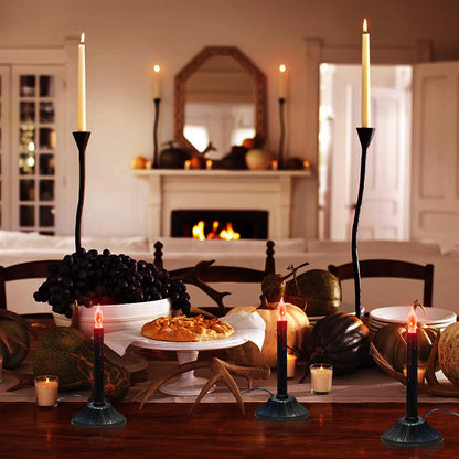 2 Pack Halloween Electric Window Candles, Black Halloween Decorations Candle Lights with 4 C18 Flicker Flame Bulbs, Plug in Electric Candles Flickering for Window Table Home Centerpiece Holiday