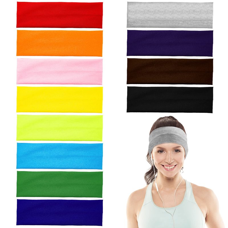Eboot 12 Pcs Sport Headbands for Women Fabric Elastic Hair Bands Soft Cotton Cloth Stretchy Head Bands Sweat Absorption Athletic Headbands for Workout Yoga Running