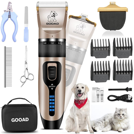 Gooad Dog Clippers for Grooming,Dog Grooming Kit for Heavy Thick Hair&Coats/Low Noise Rechargeable Cordless Hair Trimmer/Pet Shaver with Paw Trimmer for Small & Large Dogs Cats