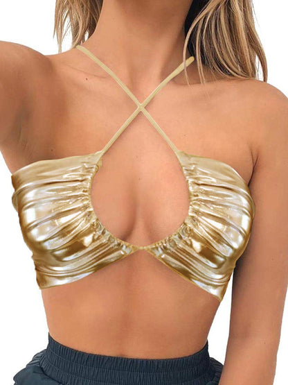 krtwrnt Women's Montana Costume Leather Top Astronaut Halloween Cowgirl Costume Fairy top Sexy Gold Metallic Top XXL