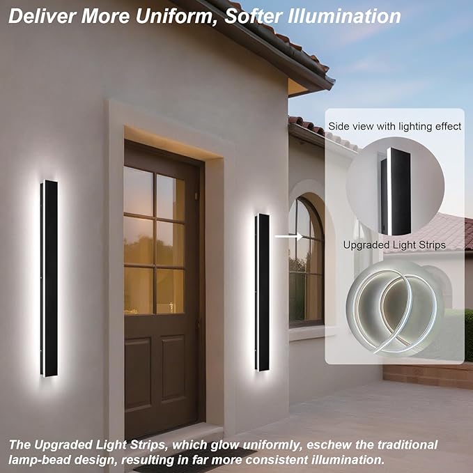 79In Long Outdoor Wall Light Waterproof IP65, 2700K-6500K Dimmable Modern LED Exterior Wall Sconce Black Linear Wall Mount Lighting for House Courtyard Porch(1Pack)