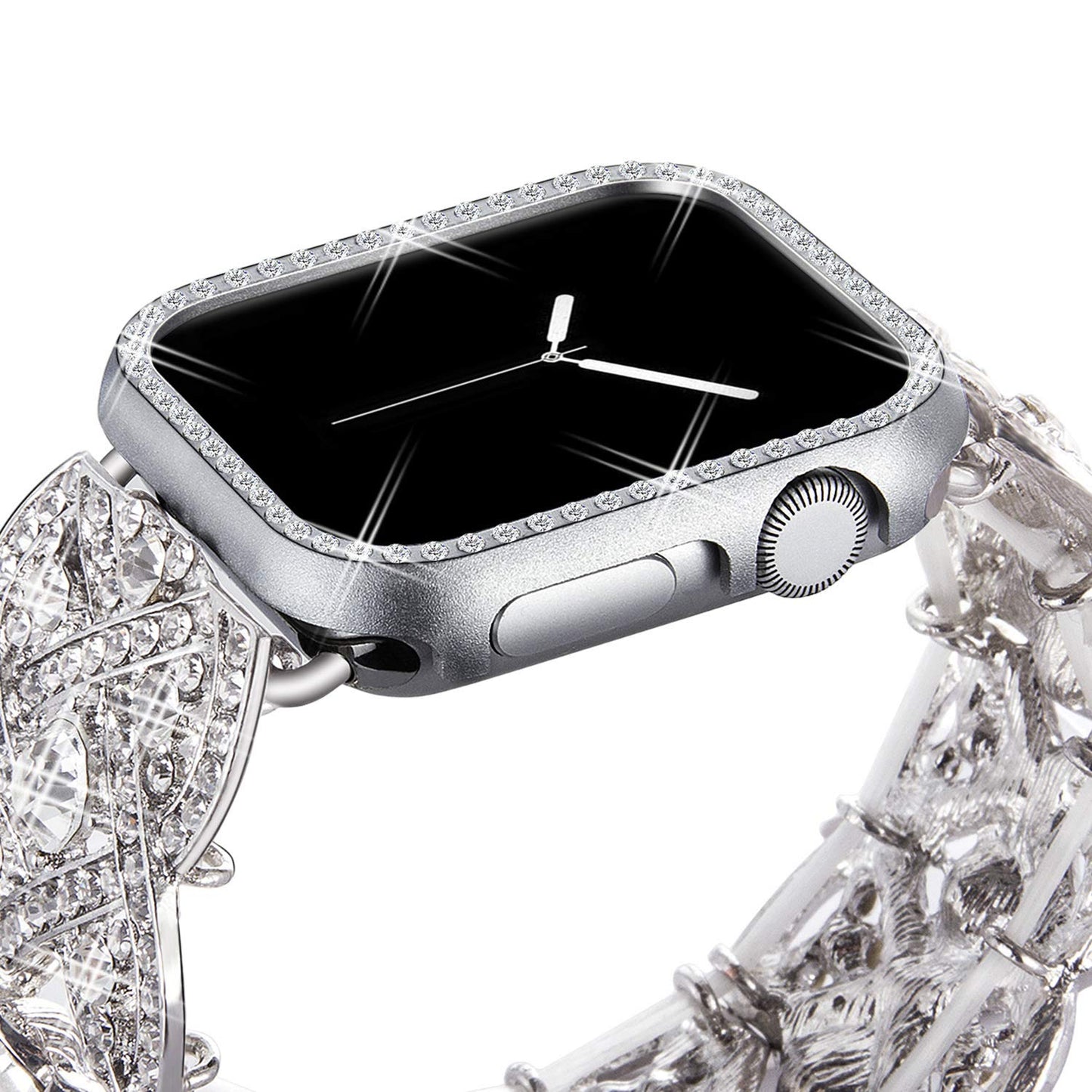 VIQIV Bling Protective Face Bumper Case Cover for Compatible with Apple Watch 38mm 42mm 40mm 44mm, Crystal Diamond Plate Frame Compatible with Apple iWatch Series 4 3 2 1 Silver