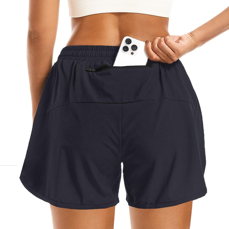 APWKL Women's 2 in 1 Athletic Running Shorts Quick Dry Workout Casual Gym Sweat Shorts Mesh Comfy Liner Zipper Pockets(Black,M)