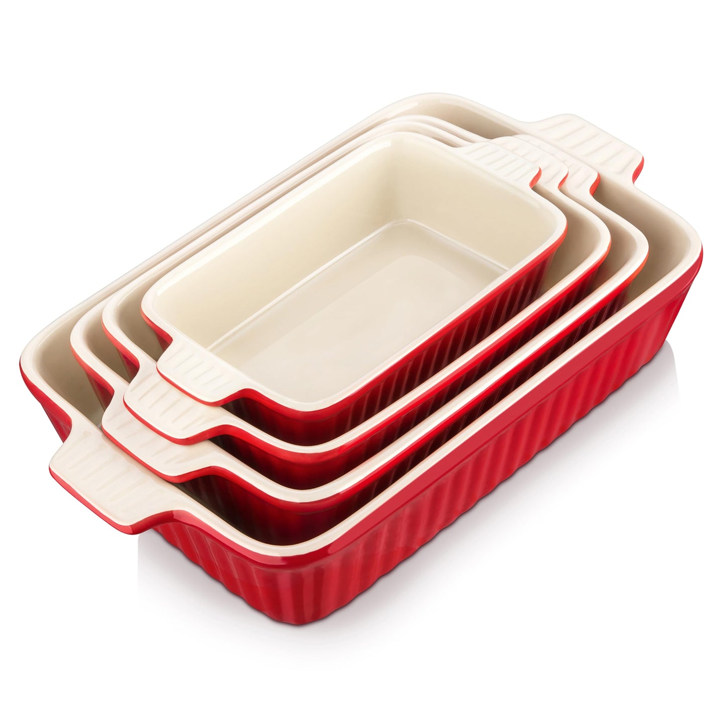 Bakeware Set of 4, MALACASA Porcelain Baking Pans Set for Oven, Casserole Dish, Ceramic Rectangular Baking Dish Lasagna Pans for Cooking Cake Pie Dinner Kitchen, Red (9.5"/11.25"/12.75"/14.5")
