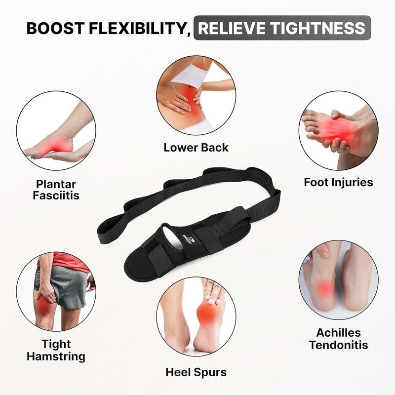 Fitness Foot & Calf Stretcher - Adjustable Padded Strap for Plantar Fasciitis & Hamstring Relief | Yoga Leg Stretch Strap