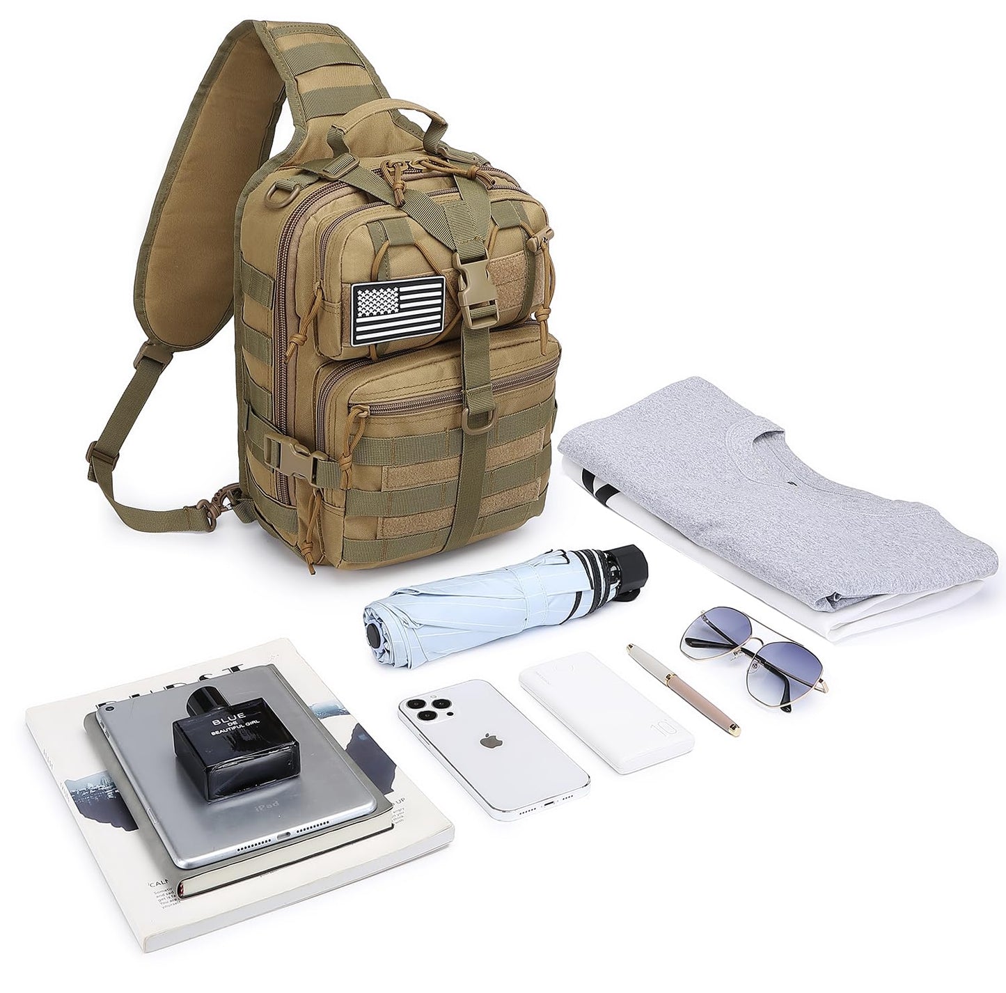 ATBP Tactical Crossbody Backpack Large Sling Pack With Holster Shoulder Bag For Men Outdoors Hiking Camping Gym