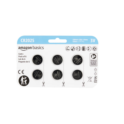 Amazon Basics 6-Pack CR2025 Lithium Coin Cell Battery, 3 Volt, Long Lasting Power, Mercury-Free