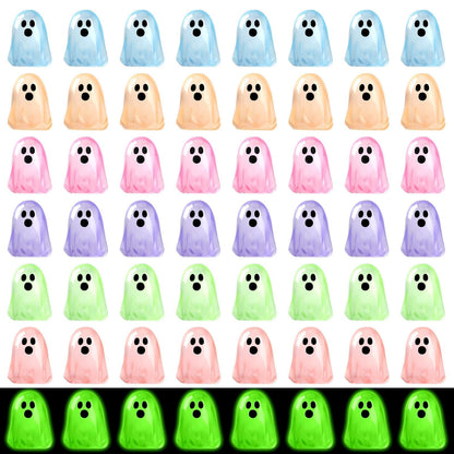 DTOFOOT 56 Pcs Luminous Mini Ghosts,Halloween Tiny Resin Ghosts Figures Glow in The Dark mini Ghosts Miniature Statue for Plant Pot Landscape Lawn Landscape Home Party Decor