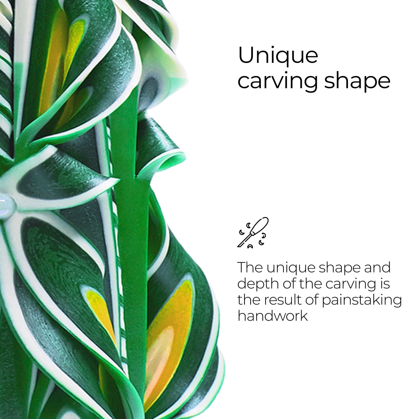 Carved Candles - Handmade Long Burning Decorative Luxury Candles - Unscented - Perfect for Home Decor, Birthdays, Romantic Occasions, Gifts for Women, Mother's Day Gift for Mom - Big Green