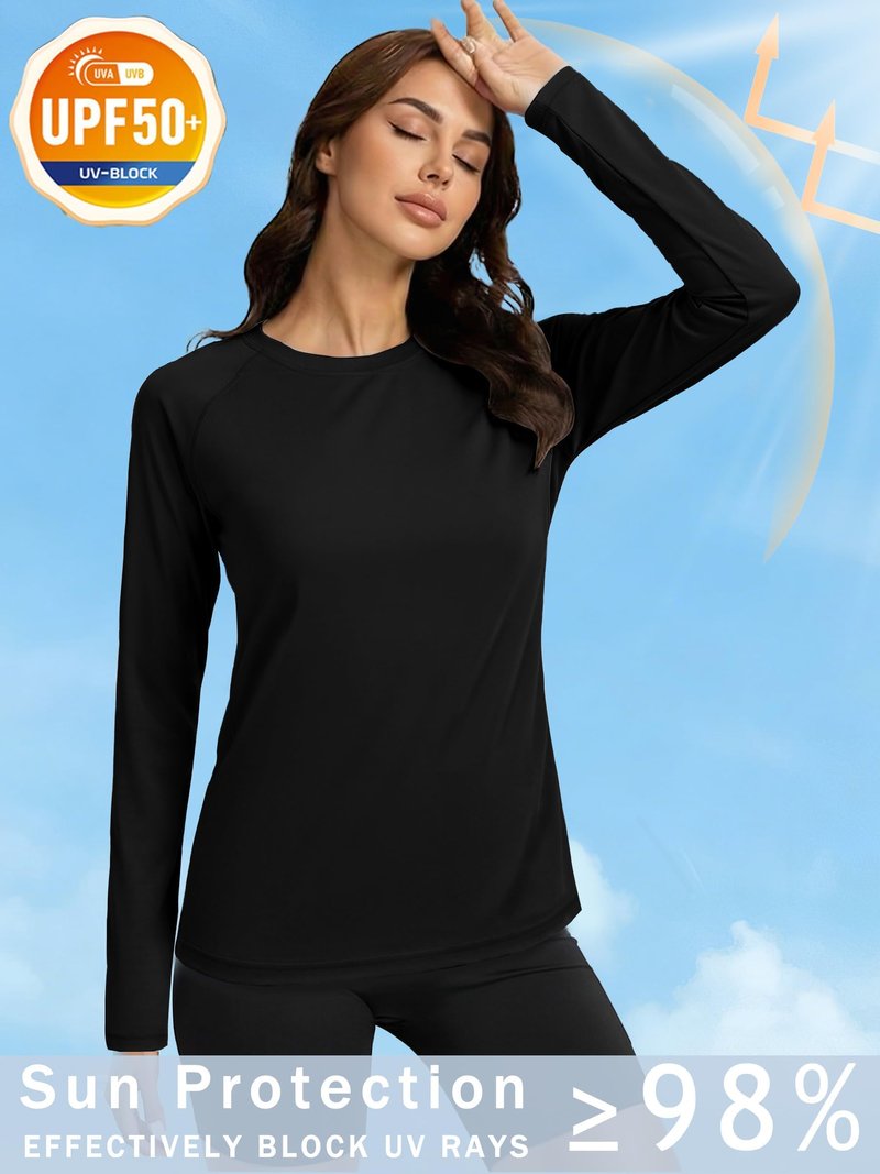 KINSWT Swim Tops Women Long Sleeve Sun Protection UV Shirts Moisture Wicking Rash Guard Lightweight Shirts,Black M