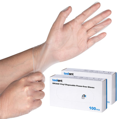 OKIAAS Vinyl Gloves(200PCS) Non Latex, Touch Screen|Examination|Kitchen Food Prep Safe|Plastic Household Washing Up Gloves Men Women Large