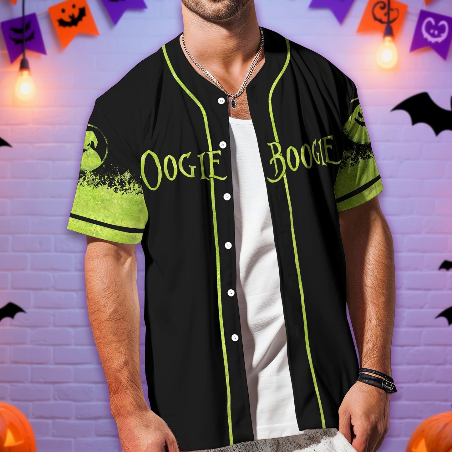 fat mummy Nightmare Baseball Jerseys for Men Women, Halloween Movie Christmas Shirt (L) Black-Green