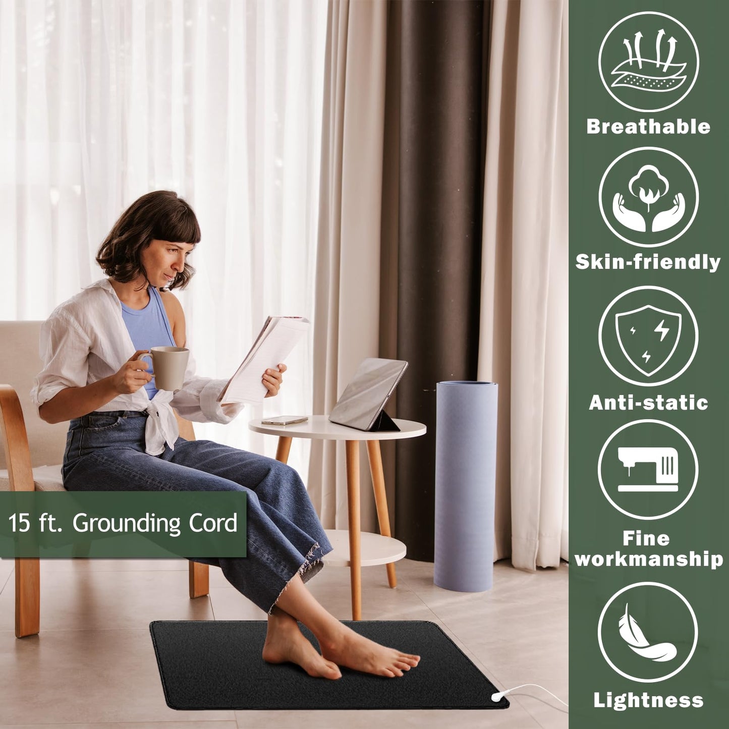Grounding Mat,35.4x23.6 inches,Reconnect to The Earth EMF Recovery,for Foot Therapy, Universal Grounding Sleep Mat, Grounding Yoga Mat,Improve Energy,Sleep Assist and Helps with Anxiety